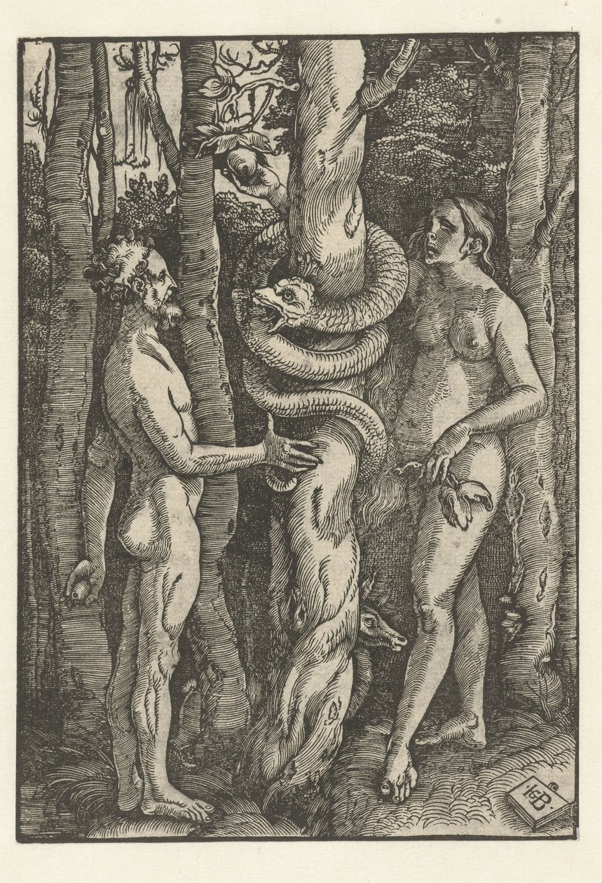 Adam og Eva med slangen Fristelse av Hans Baldung Grien