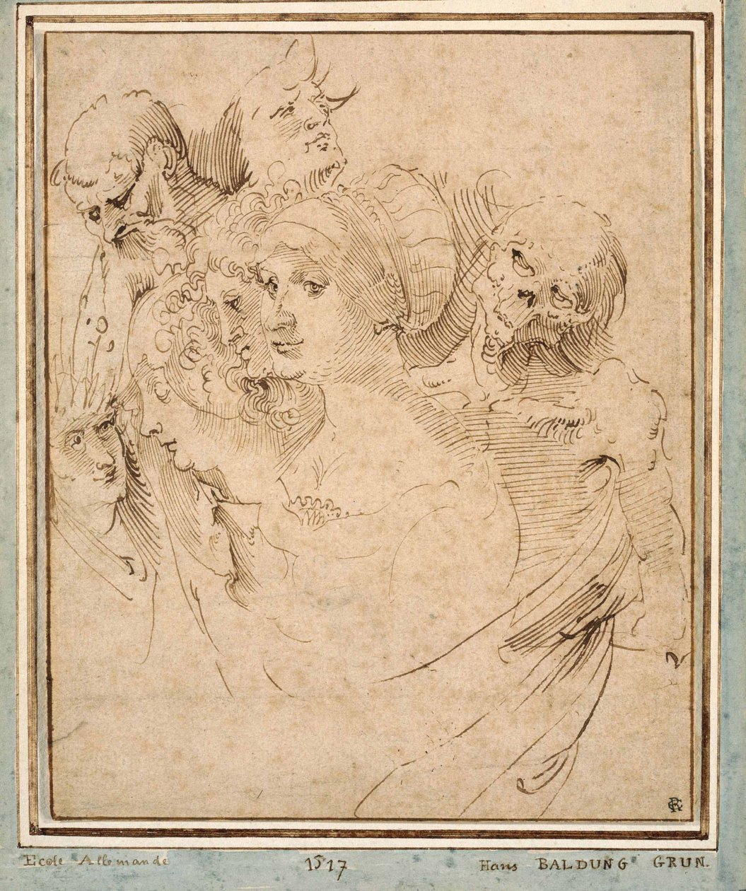 "" La mort representee avec sept tetes "" (Døden mellom syv hoder) Dessin de Hans Baldung (Baldung Grien) (1484-1545) vers 1515 Collection privee av Hans Baldung Grien