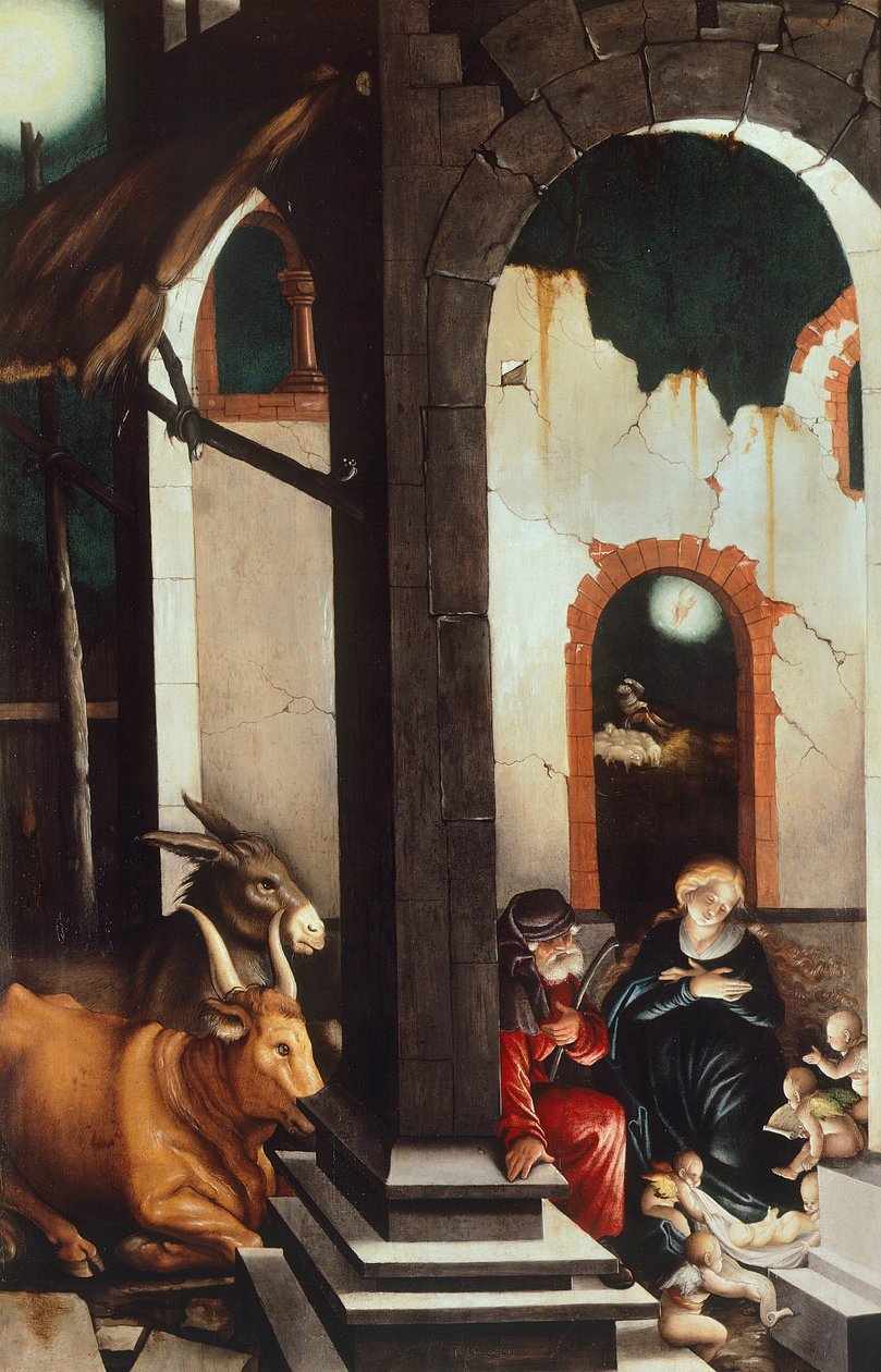 Nativity, av Hans Baldung (1484-1485 - 1545), panel av Hans Baldung Grien