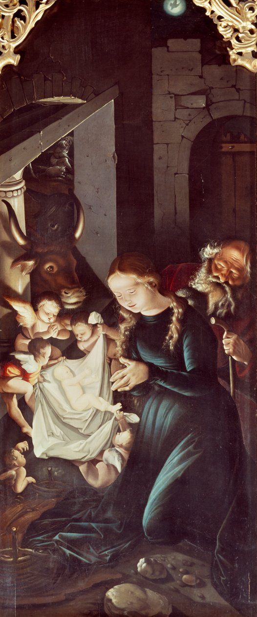 Jesu fødsel, panel av Stories of Virgin, av Hans Baldung (1484 eller 1485-1545), altertavle av Freiburg katedral av Hans Baldung Grien