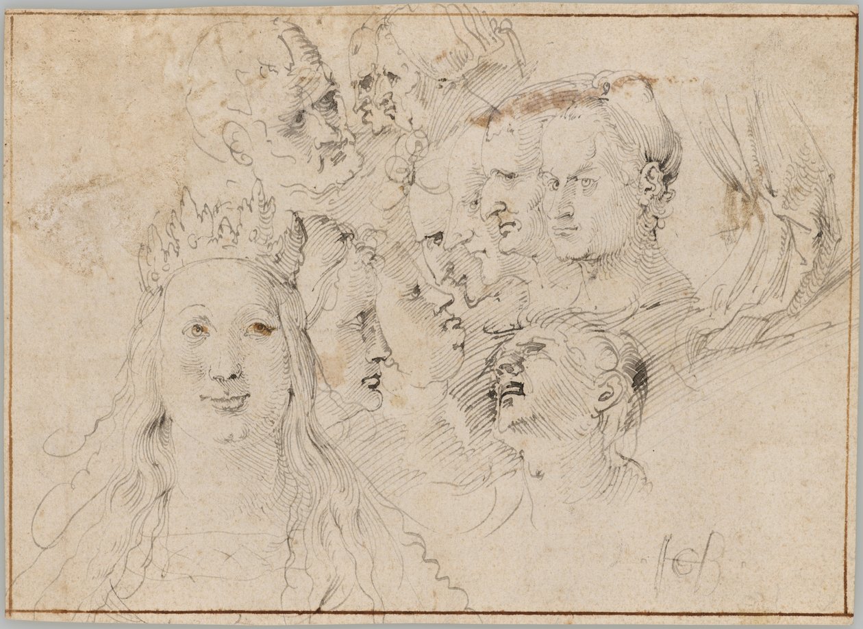 Hodestudier (forside); Studier av en mannlig figur (bakside) av Hans Baldung Grien