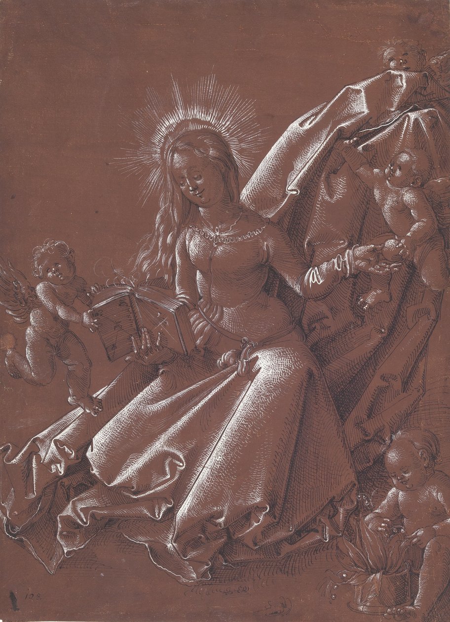 Jomfrulesningen, omgitt av engler og spedbarnet Kristus av Hans Baldung Grien