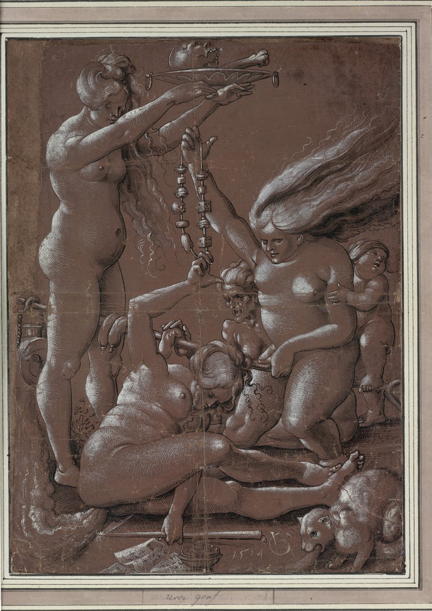 Heksesabbaten (Etter Hans Baldung) par Graf, Urs (ca. 1485-1527/28). Penn, pensel, blekk, hvit farge på papir, størrelse: 29,5x21,7 av Hans Baldung Grien