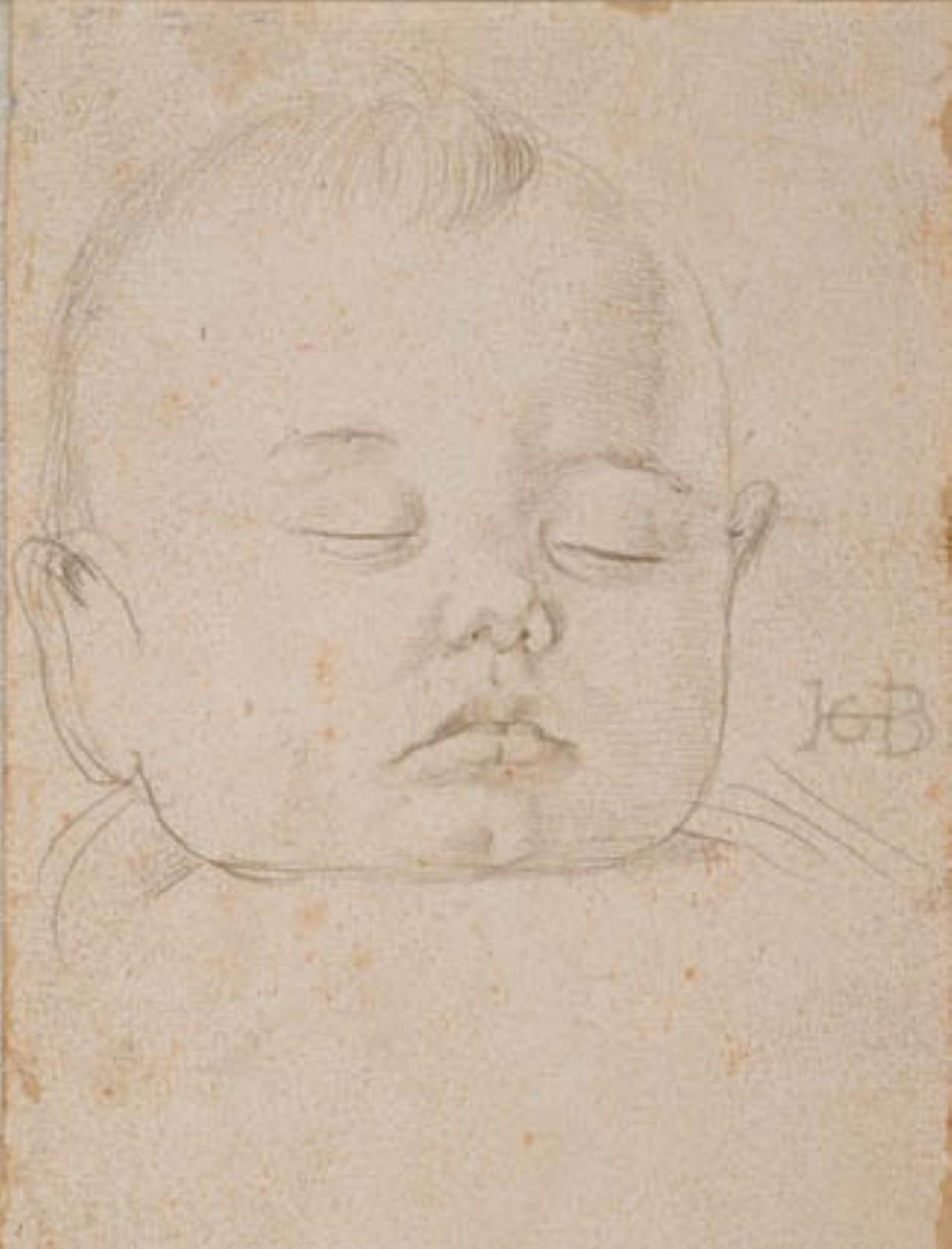 Hodet til en sovende babygutt, en face av Hans Baldung Grien