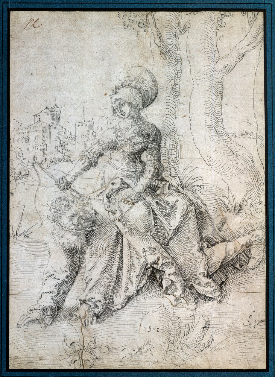 Kvinnen som rir mannen: Phyllis sitter på ryggen til Aristoteles som går på alle fire. Tegning av Grien Hans Baldung (1484-1545) Ec. Alle. av Hans Baldung Grien