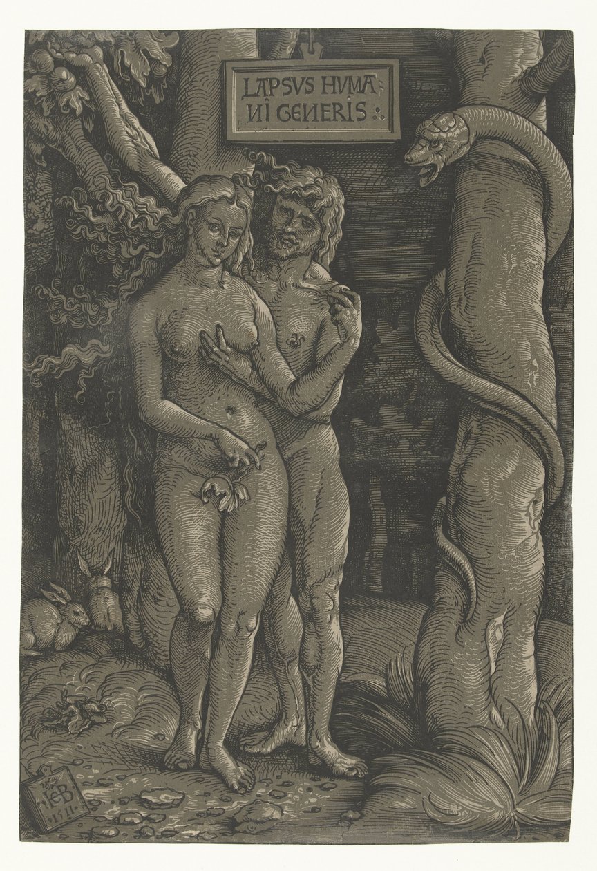 Adam og Evas fristelse i paradis Fall of Man Lapsvs Hvmani Generis (tittel på objekt) av Hans Baldung Grien