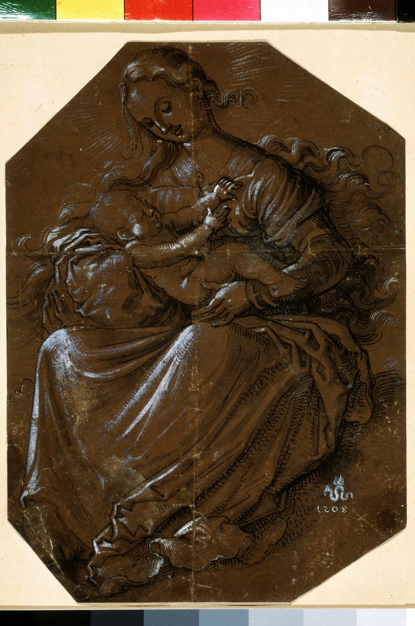 "Virgin and Child" (Virgin and Child) Tegning med blekk og penn på brunt papir av Hans Baldung (1484-1545) Pushkin-museet fra 1500-tallet, Moskva av Hans Baldung Grien