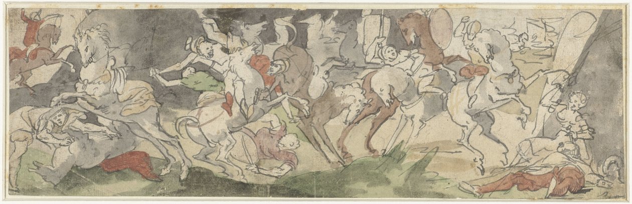 Kampscene med ryttere, høyre Jael og Sisera av Hans Bock (der Jungere)