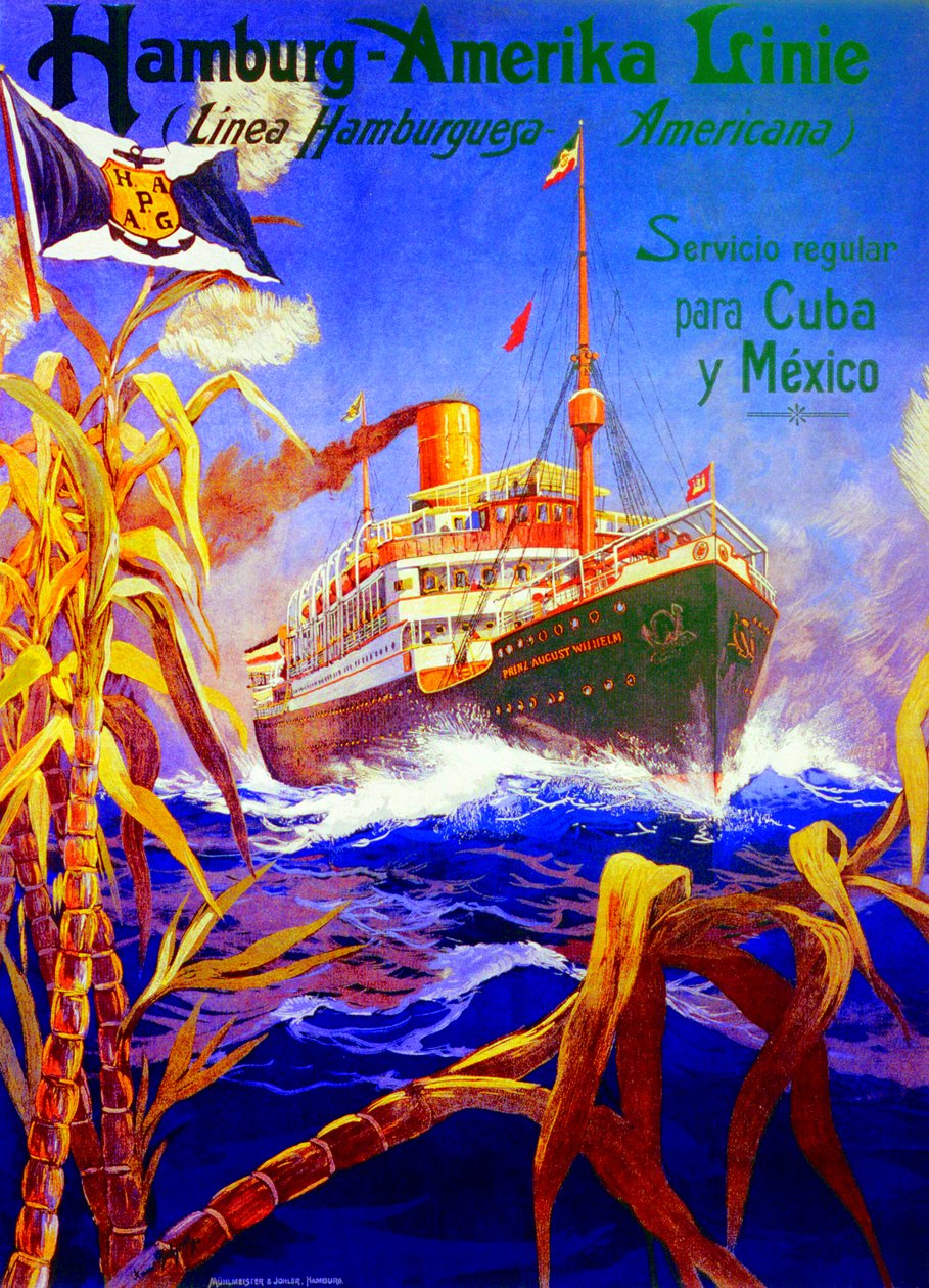 Plakat som reklamerer for Hamburg American Line av Hans Bohrdt