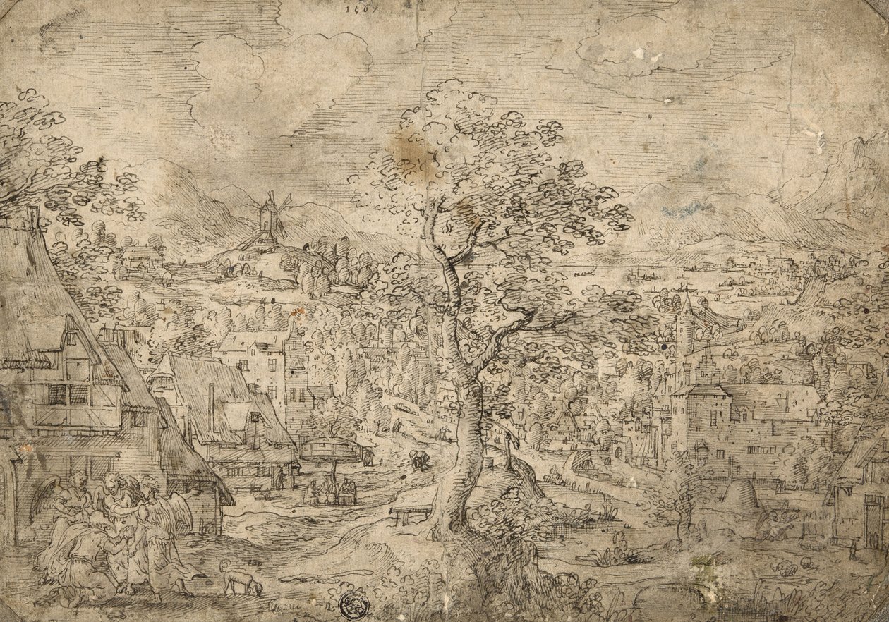 Landskap med Abraham og engler, 1567 av Hans Bol