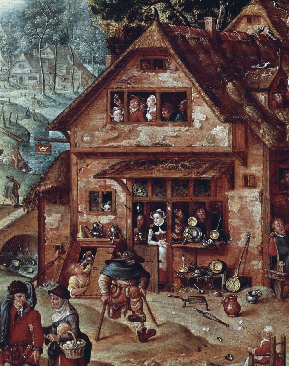 Taverna, detalj av landsbyscenen, maleri av Hans Bol (1534-1593) av Hans Bol