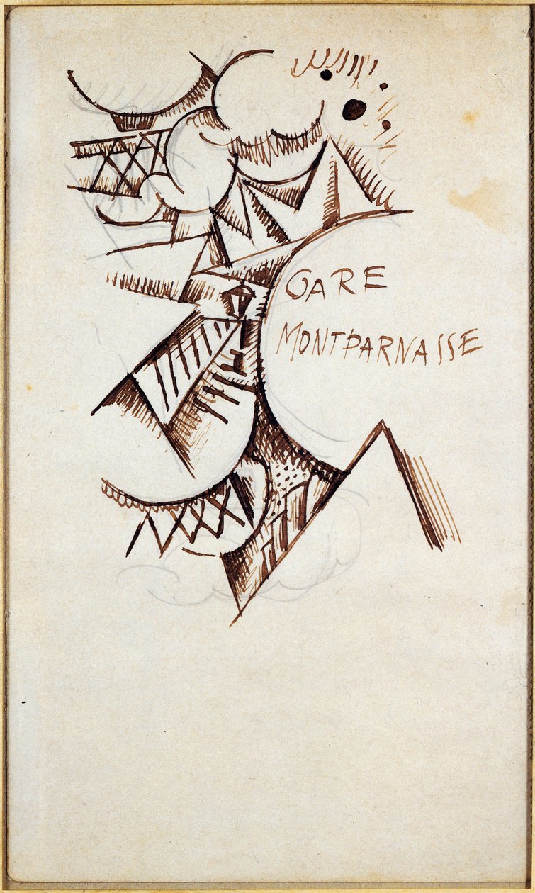 Gare Montparnasse Tegning med kinesisk blekk og blyant av Hans Bolz (1885-1918) 1912 Privat samling av Hans Bolz