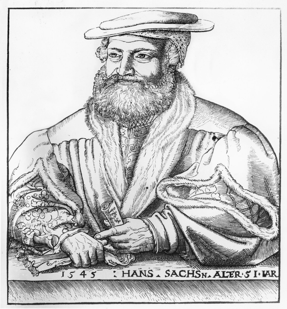 Portrett av Hans Sachs, 1545 av Hans Brosamer