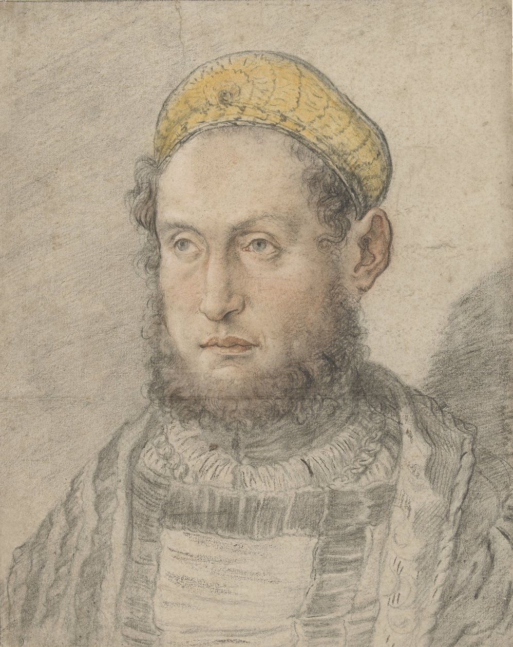 Portret van een voorname man met baard en goudkleurige muts   1386604   no       norwegian Successfully Translated  Original: Five-part Ceiling Decoration for the Great Hall of Soestdijk Palace Translat: Five-part Ceiling Decoration for the Great Hall of S av Hans Burgkmair (I)