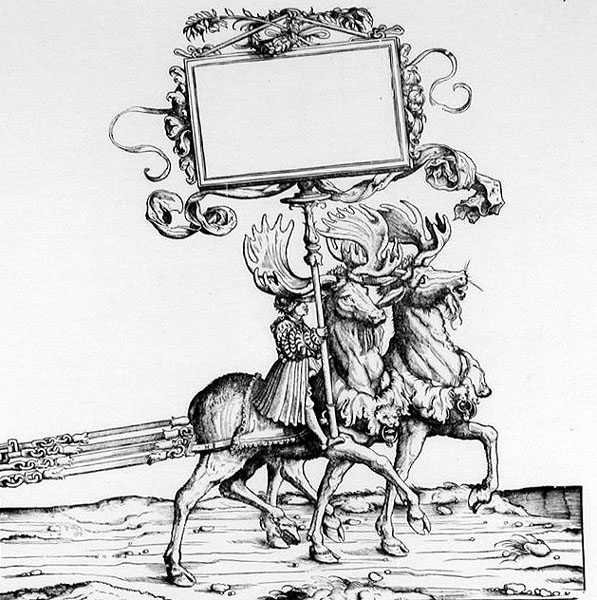 Et hjortpar som leder en vogn, fra Maximilians Triumphal Procession, ca. 1516-18 av Hans Burgkmair