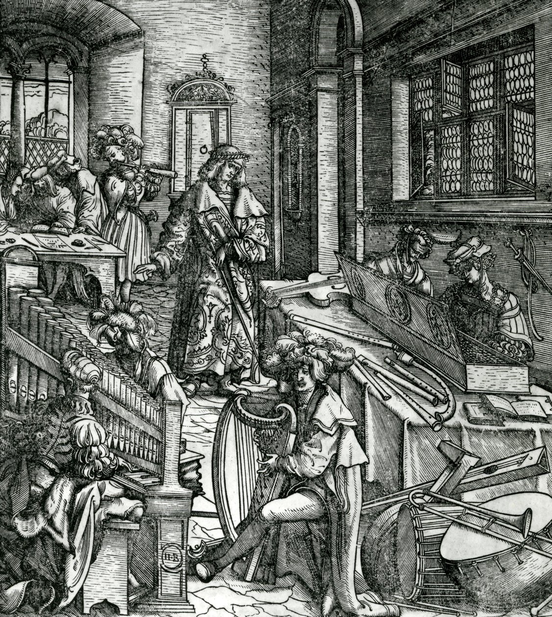 History of Music, fra romanen 'Der Weisskunig' til ros av hans keiser Maximilian I av Hans Burgkmair