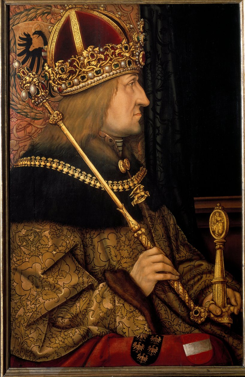 Portrett av Frederick III, den hellige romerske keiseren kalt den fredelige, fra en original fra 1468 (maleri) av Hans Burgkmair