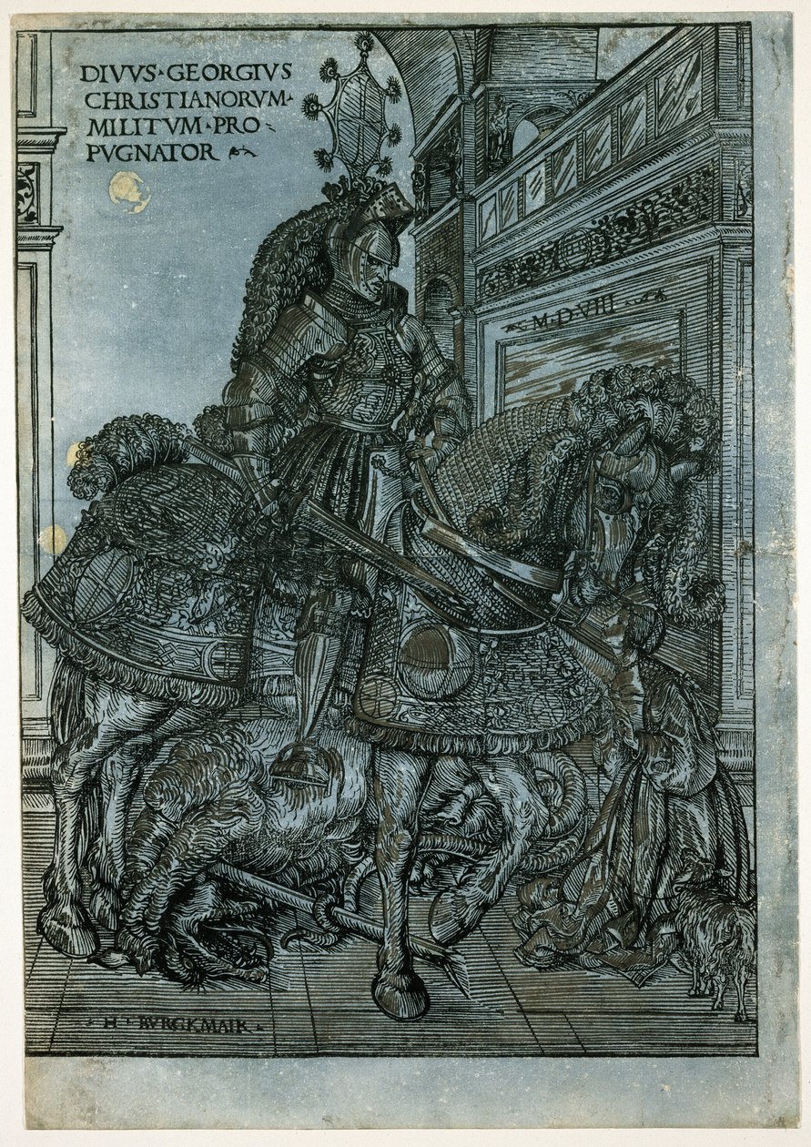 St George til hest, 1508 (chiaroscuro tresnitt) av Hans Burgkmair