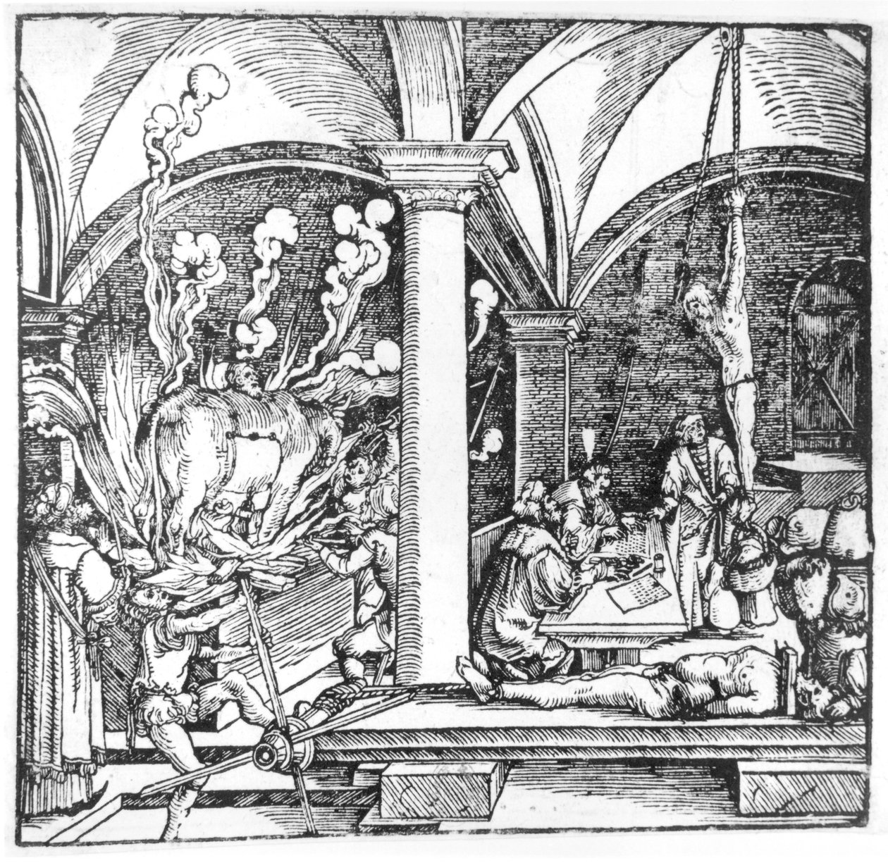 The Questioning, illustrasjon fra en bok av Cicero Teutsch, Augsbourg, 1533 av Hans Burgkmair
