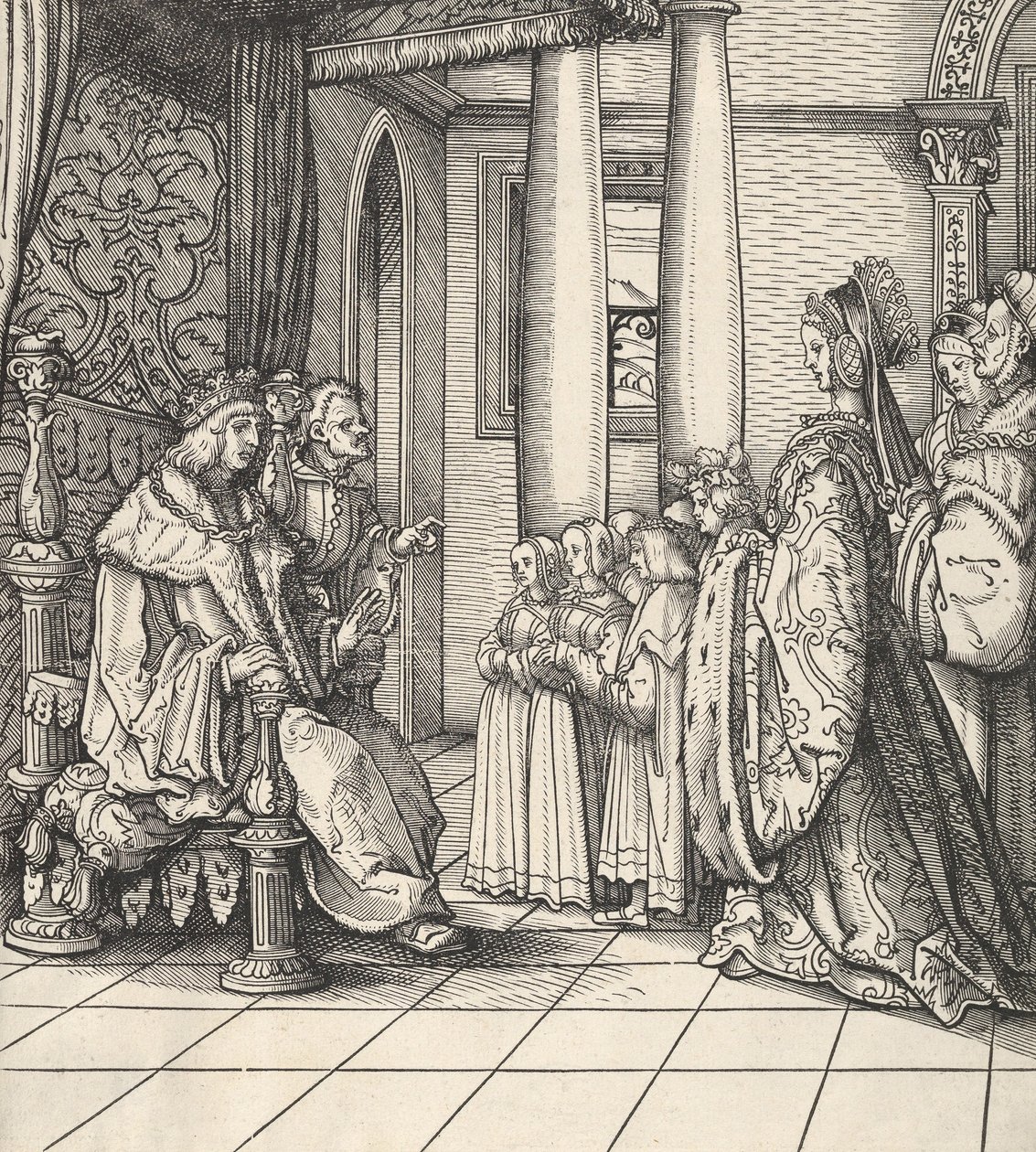 Den hvite kongen mottar sin datter Margaret og barna til kong Philip, fra Der Weisskunig, 1514-16 av Hans Burgkmair