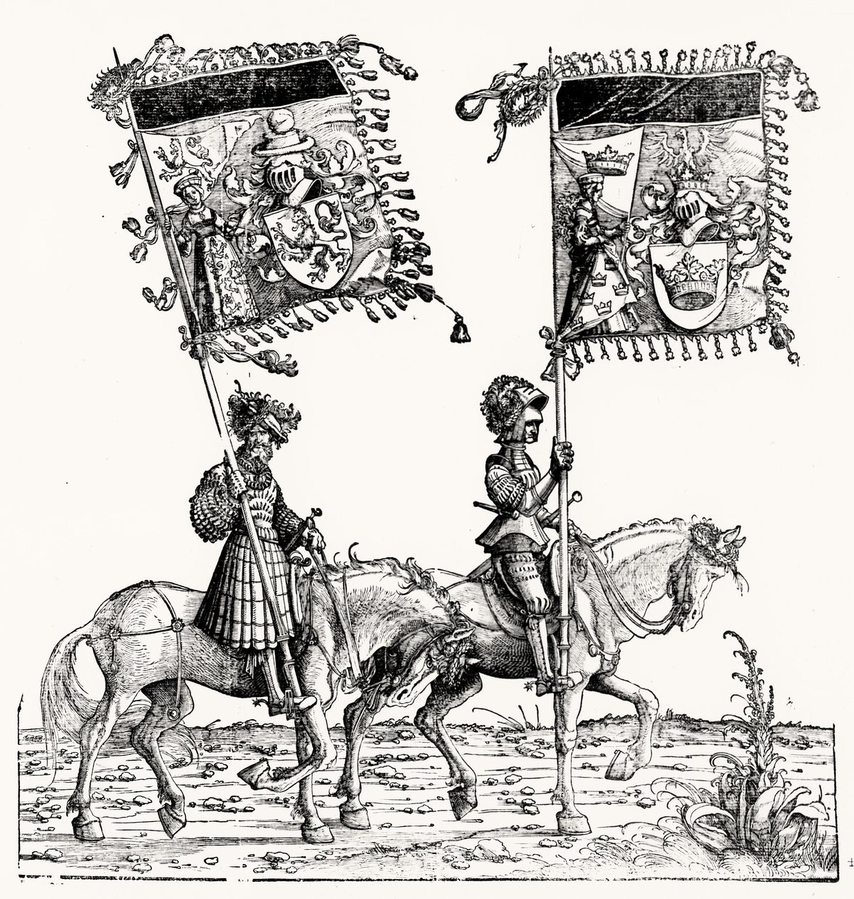 To monterte riddere, fra Maximilians Triumfprosesjon, ca. 1516-18 av Hans Burgkmair