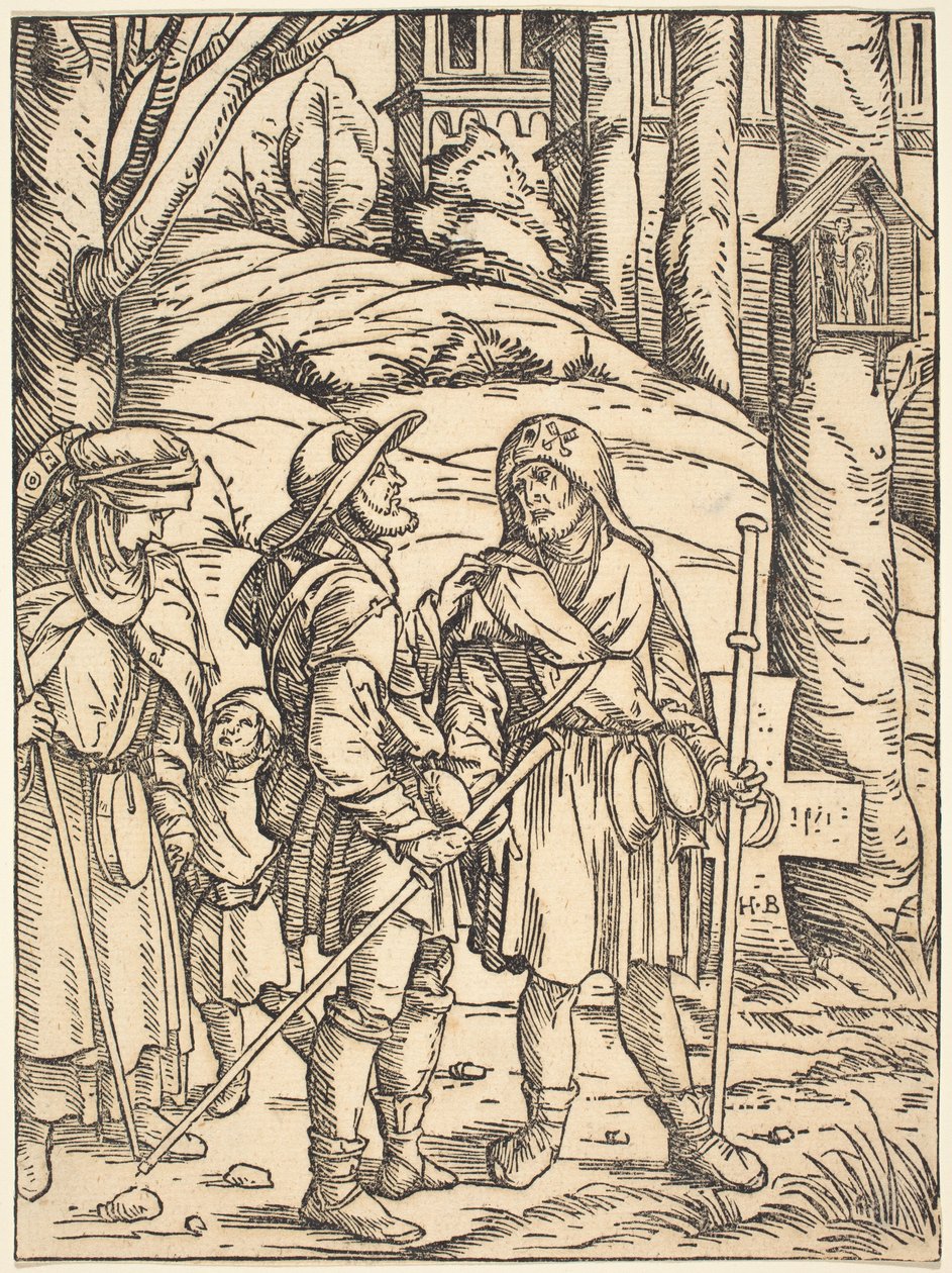 Pilegrimer ved en helligdom ved veikanten av Hans Burgkmair I