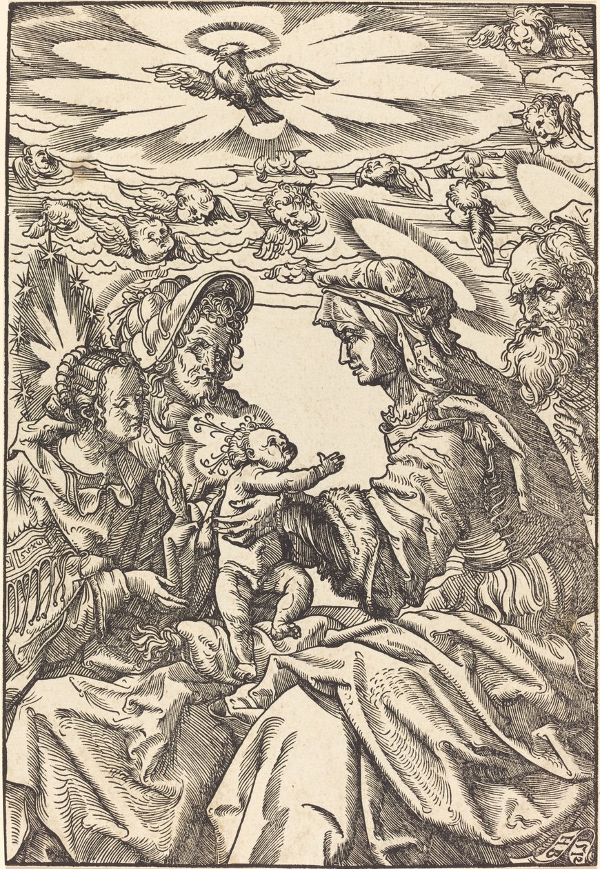 Den hellige familie med Saint Anne og Saint Joachim av Hans Burgkmair I