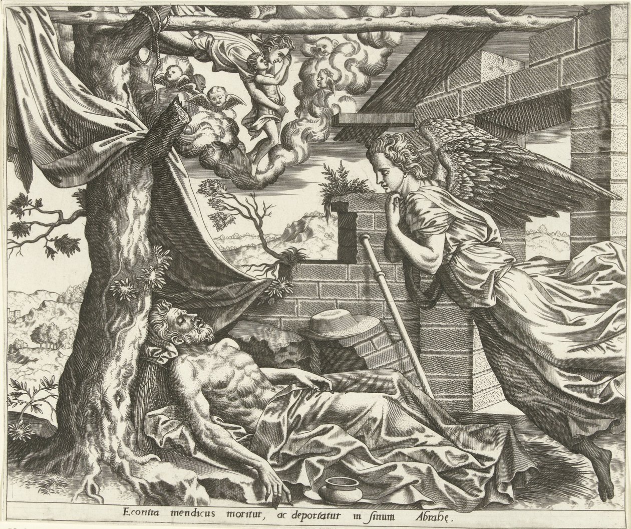 Lasarus død The History of Lazarus and the Rich Man (serietittel) av Hans Collaert (I) (possibly)