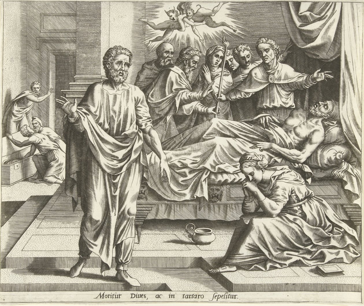 The Death of the Rich Man The History of Lazarus and the Rich Man (serietittel) av Hans Collaert (I) (possibly)