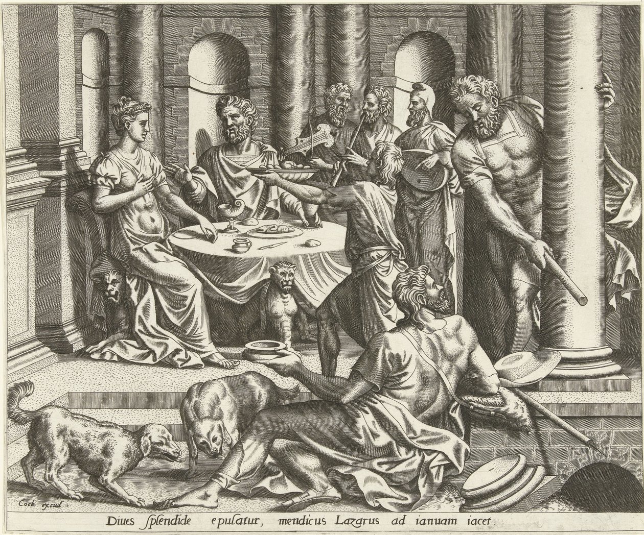 Lasarus ber om den rike mannens hus The History of Lazarus and the Rich Man (serietittel) av Hans Collaert (I) (possibly)