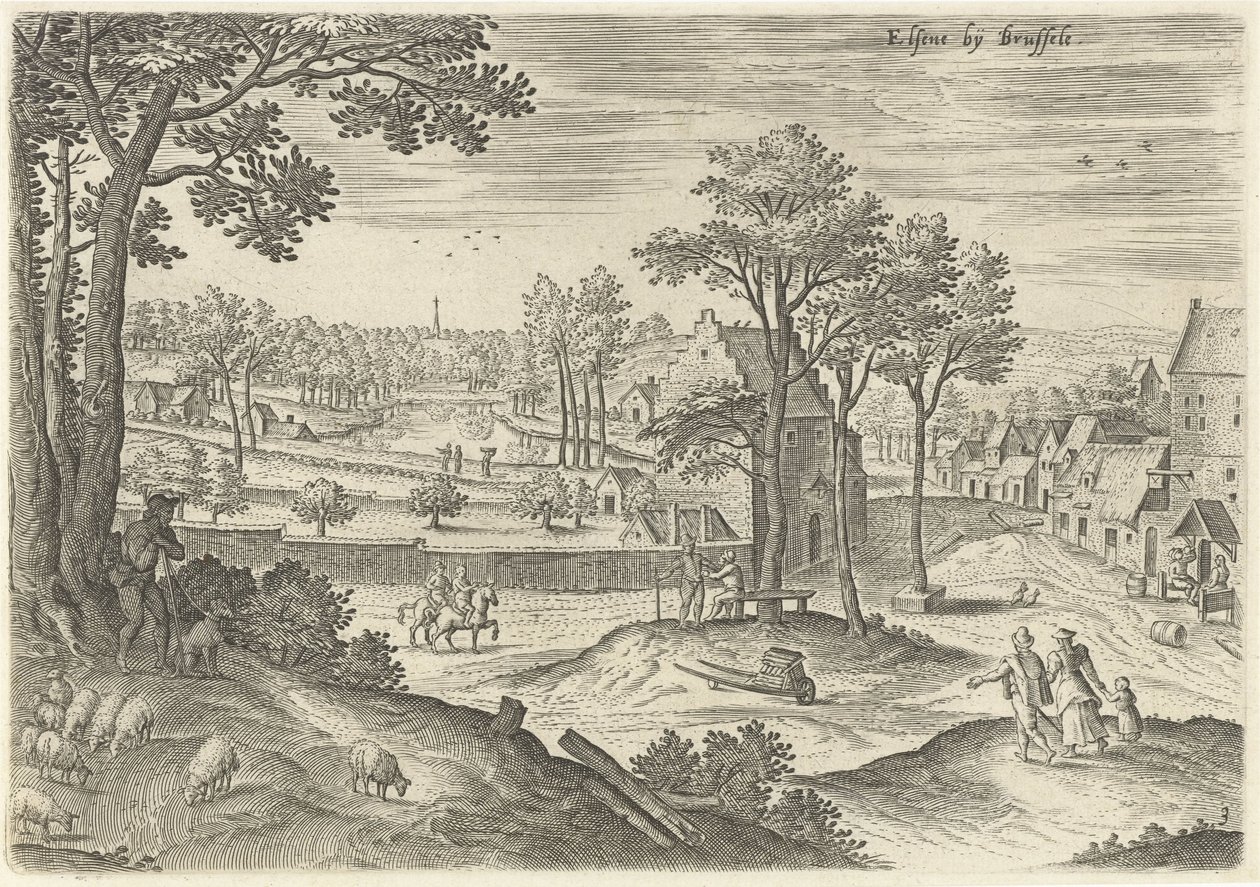 Utsikt over Ixelles Ixelles nær Brussel (tittel på objekt) Severdigheter fra Brussel-området (serietittel) av Hans Collaert (I)