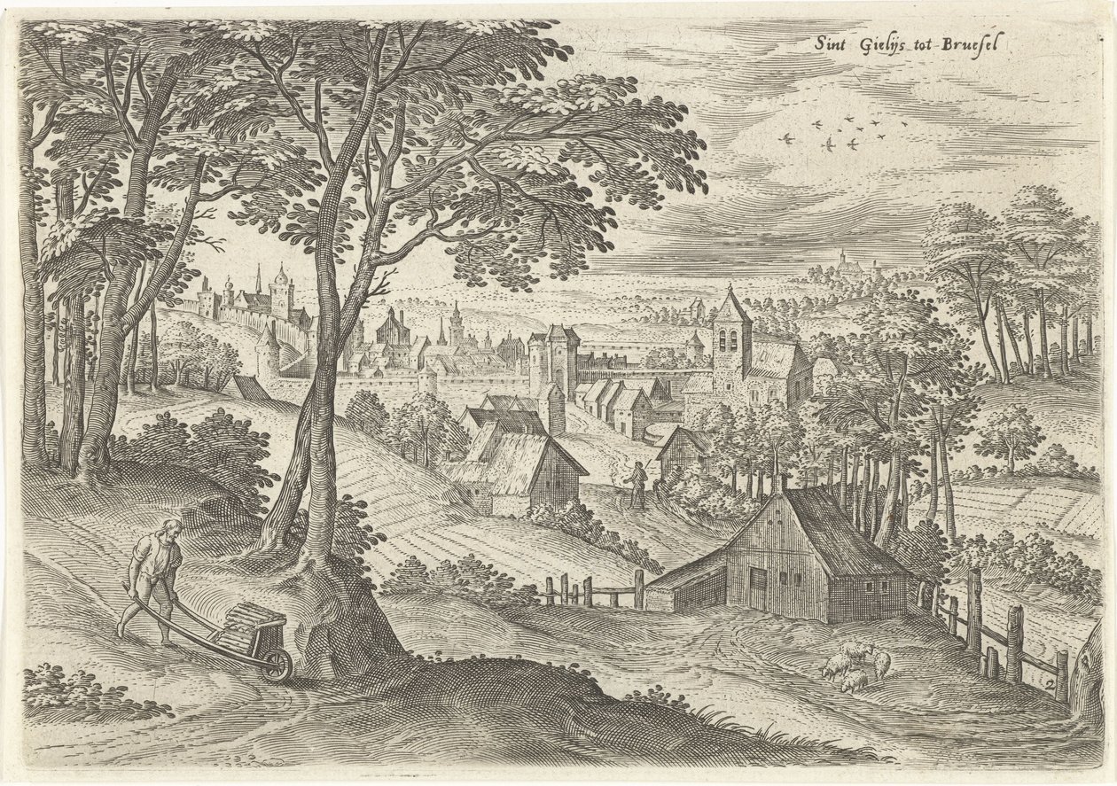 Utsikt over Saint-Gilles Sint Gielijs til Brussel (tittel på objekt) Severdigheter fra Brussel-området (serietittel) av Hans Collaert (I)