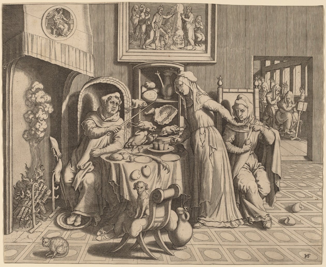 Den amorøse nonne mellom abbeden og munken av Hans Collaert the Elder