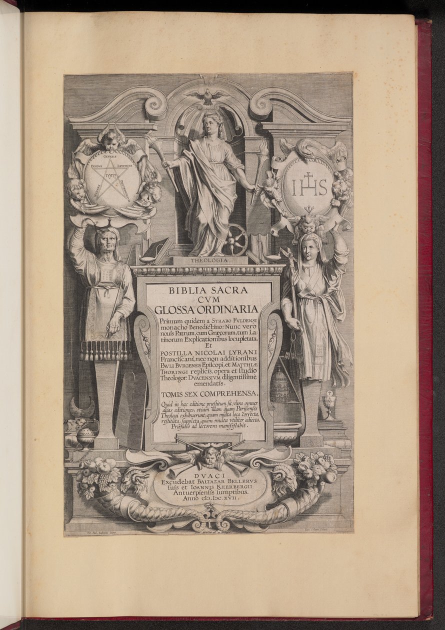 Tittelside for Biblia Sacra Cvm Glossa Ordinaria av Hans Collaert the Younger after Sir Peter Paul Rubens
