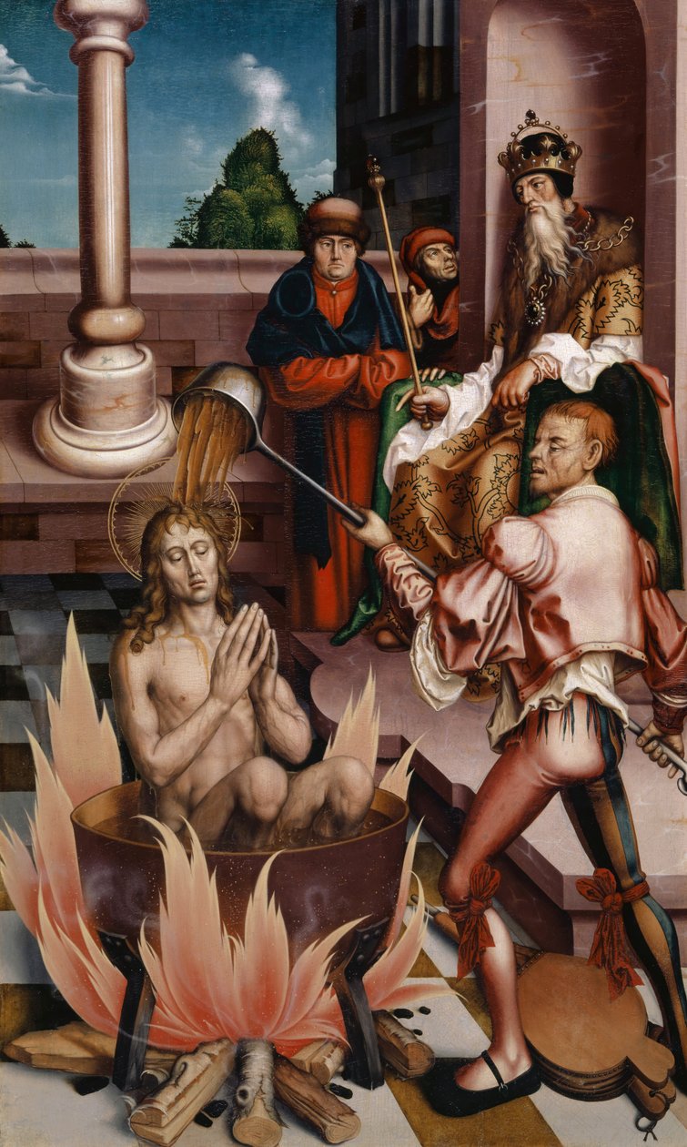 Evangelisten Johannes i gryten, 1514 av Hans Fries