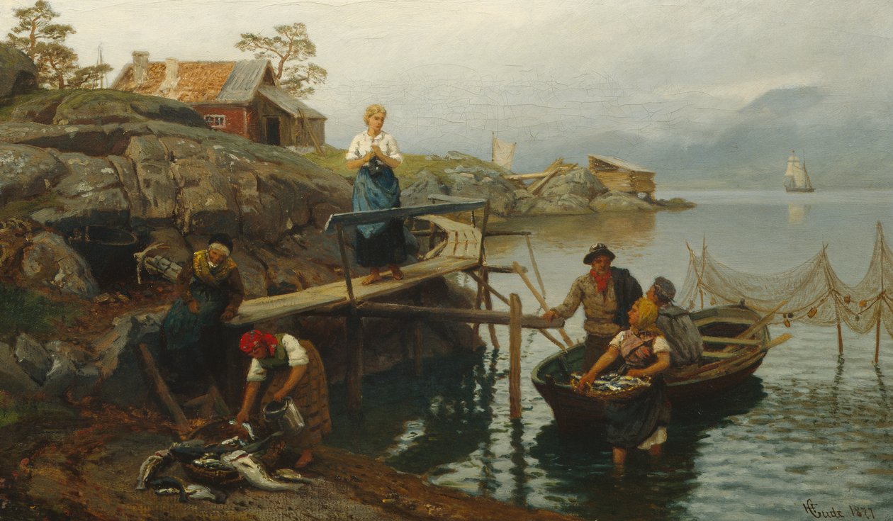 Etter fiske (hjem fra fiske) av Hans Gude