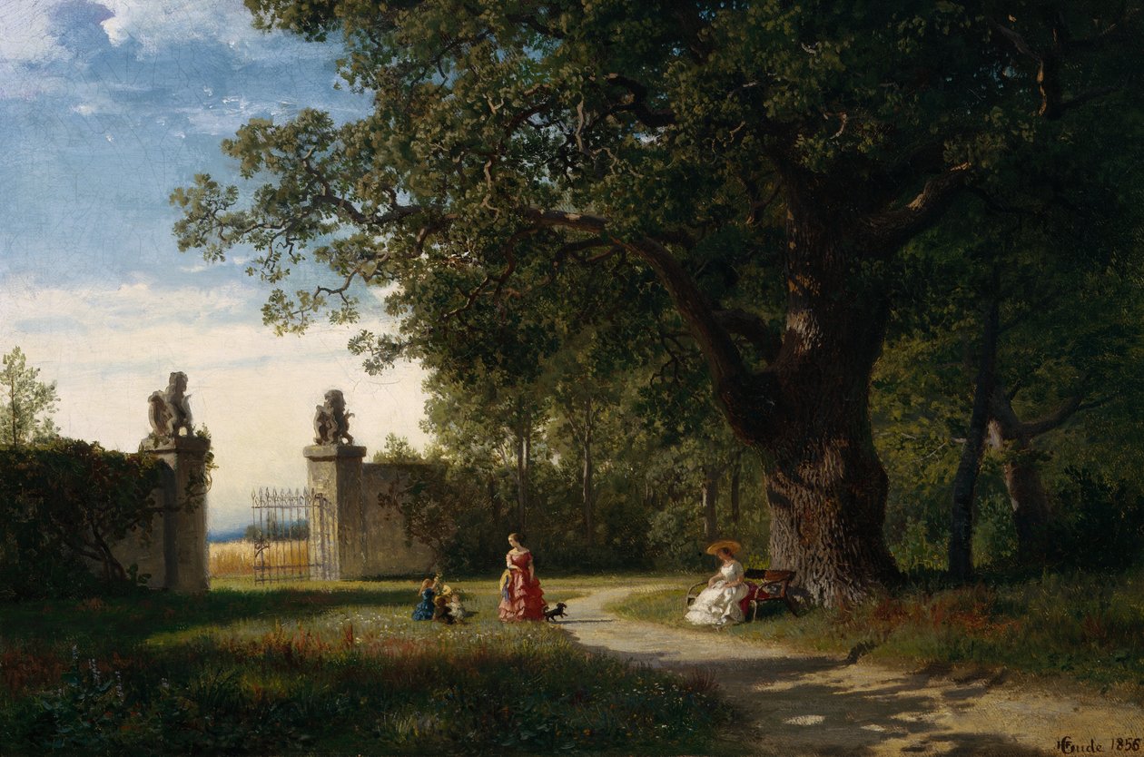 Parklandskap med figur av Hans Gude