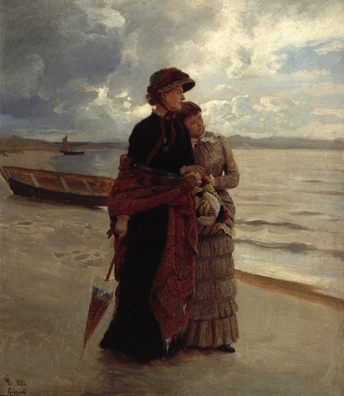 Gå på stranden, Rügen (olje på lerret) av Hans Gude