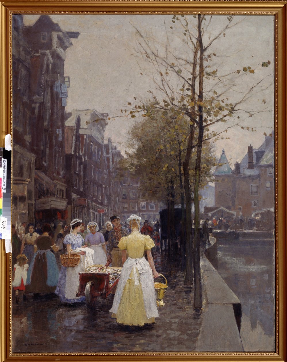 ""Oktobermorgen i Amsterdams gater"" (An October Morning in Amsterdam) Tjenerne er opptatt i gatene. Maleri av Hans Hermann (1813-1890) Regionalt kunstmuseum fra 1800-tallet, Simferopol Ukraina av Hans Hermann