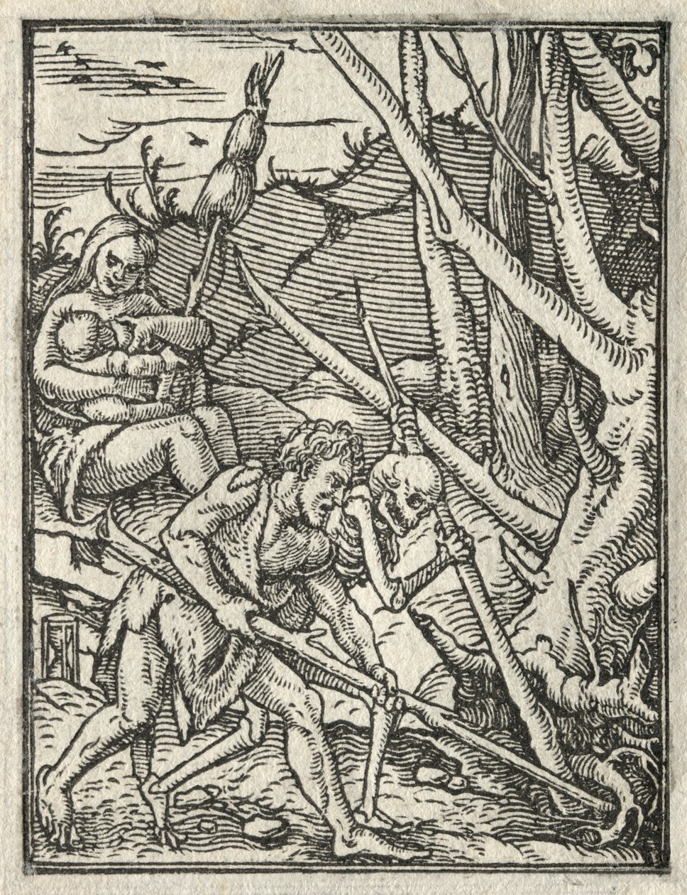 Dødsdansen: Utvisning fra paradis, Adam dyrker jorden. av Hans Holbein