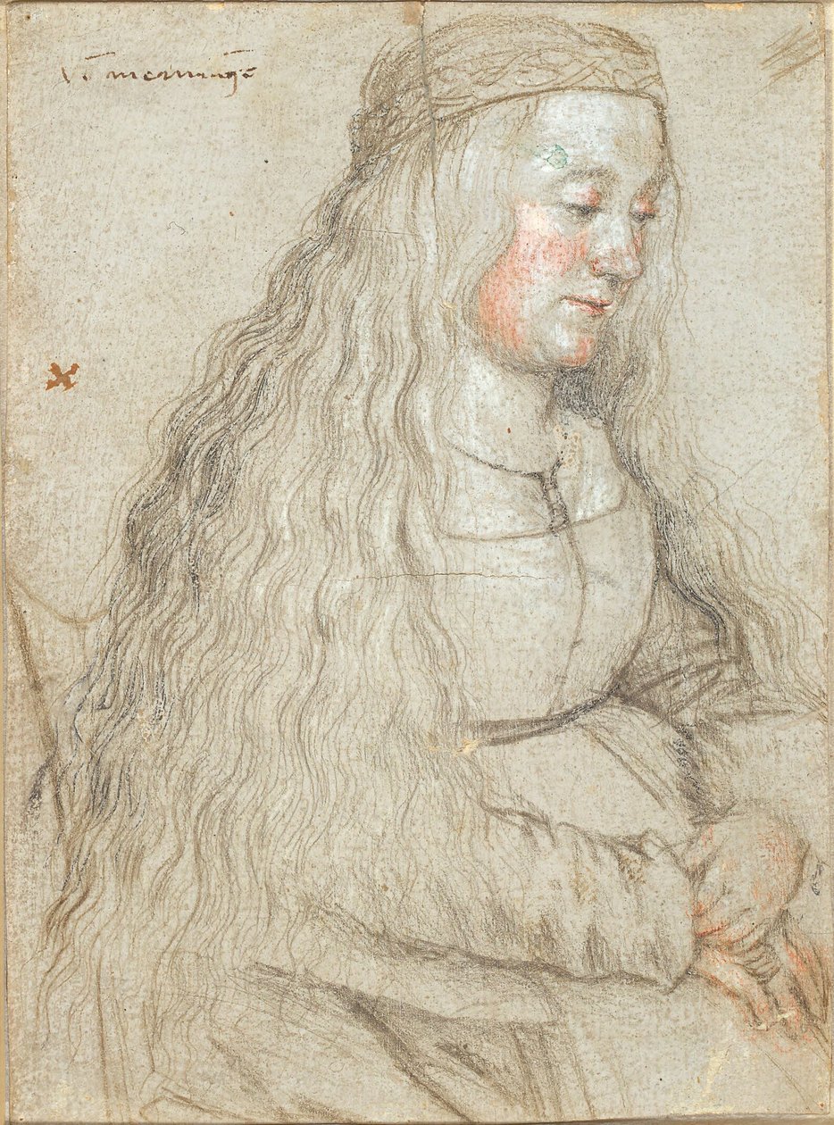 Sittende brud med flytende hår og pannebånd av Hans Holbein d.Æ.