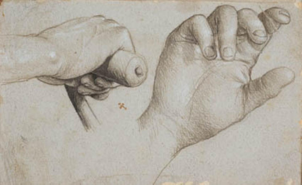 Studier av en armbrøstmannshånd og av St Sebastians høyre hånd av Hans Holbein d.Æ.