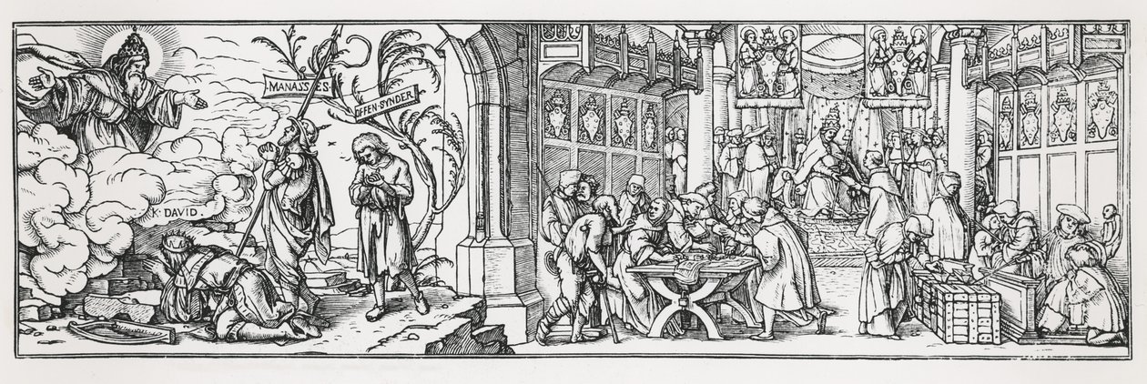 Anti-katolsk karikatur som fordømmer korrupsjonen til paven av Hans Holbein der Jüngere