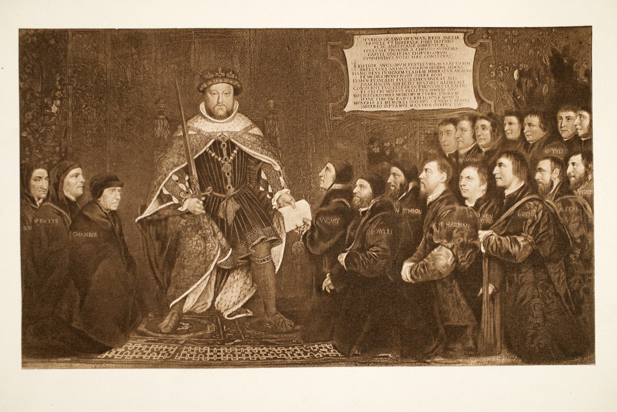 Henry VIII gir et charter til Barber-Surgeons, ca. 1543, pub. 1902 (kollotype) av Hans Holbein der Jüngere