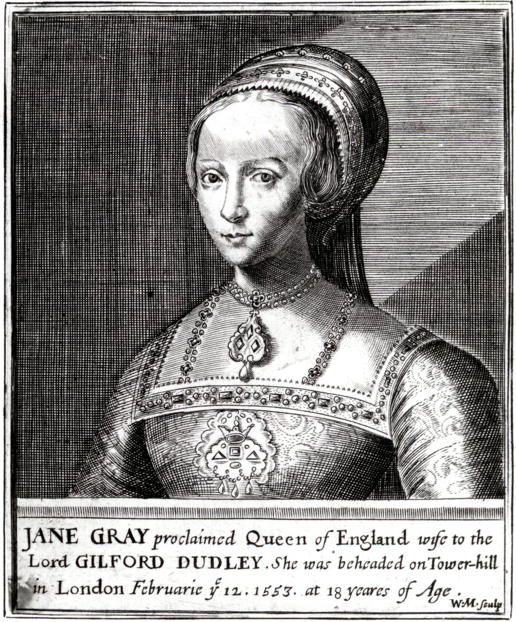 Jane Gray, gravert av William Marshall, 1648 av Hans Holbein der Jüngere
