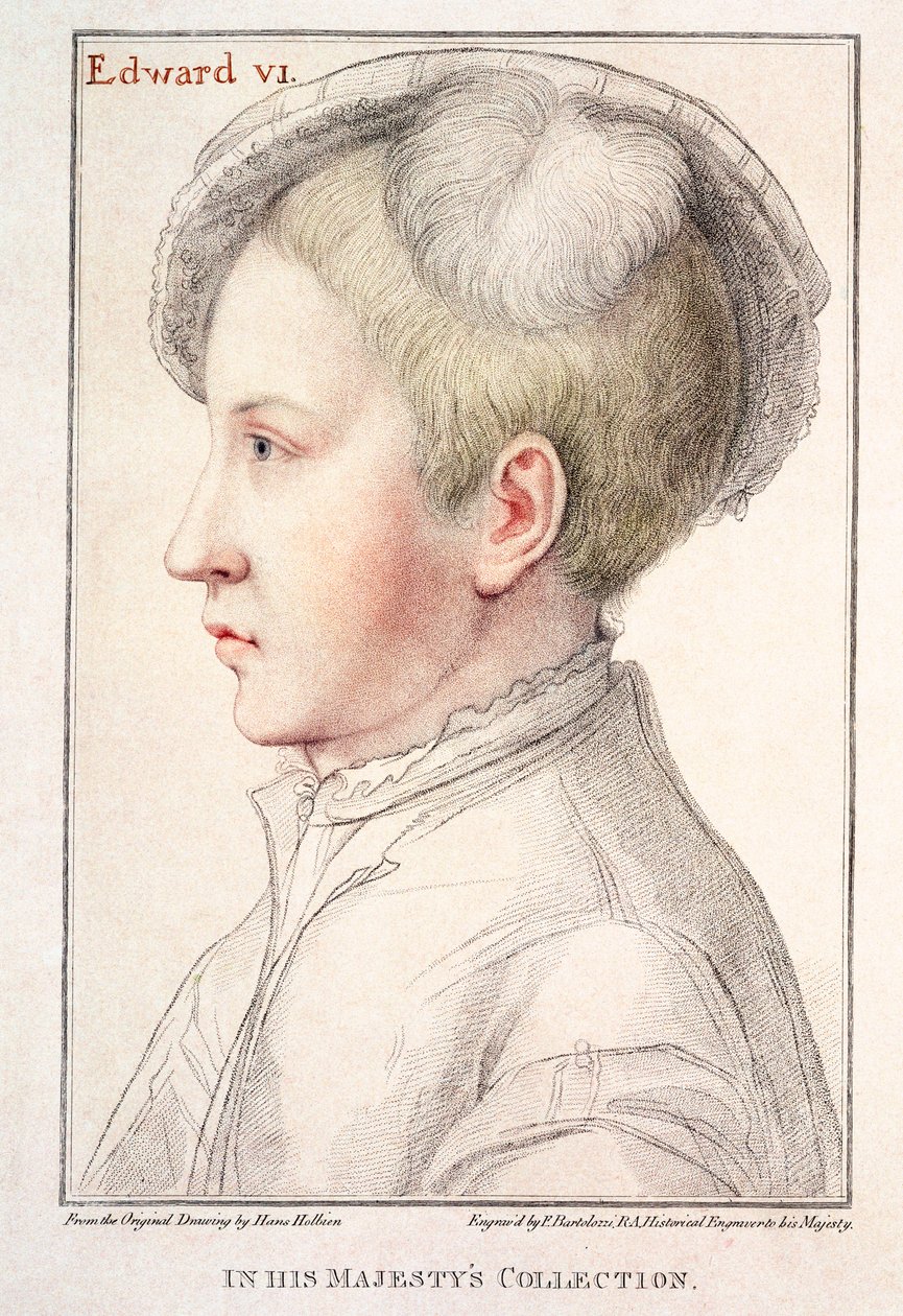 Portrett av Edward VI (1537-53) gravert av Francesco Bartolozzi (1727-1815) 1796 av Hans Holbein der Jüngere