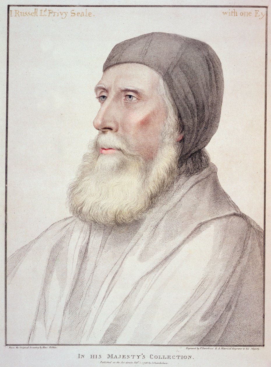 Portrett av John Russell 1. jarl av Bedford (1485-1555) gravert av Francesco Bartolozzi (1727-1815) av Hans Holbein der Jüngere