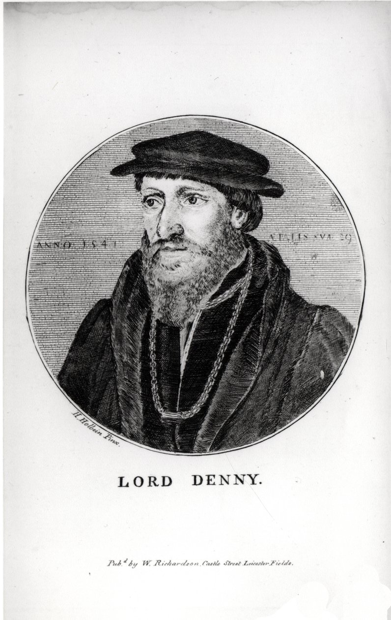 Portrett av Sir Anthony Denny (1501-49) i 1541, gravert av W. Richardson av Hans Holbein der Jüngere