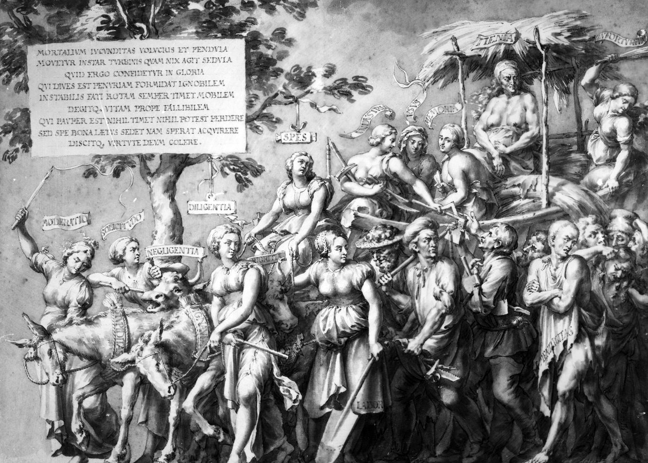 Fattigdommens triumf, tegnet av Jan de Bisschop, ca. 1650 (penn, blekk og vask på papir) av Hans Holbein der Jüngere