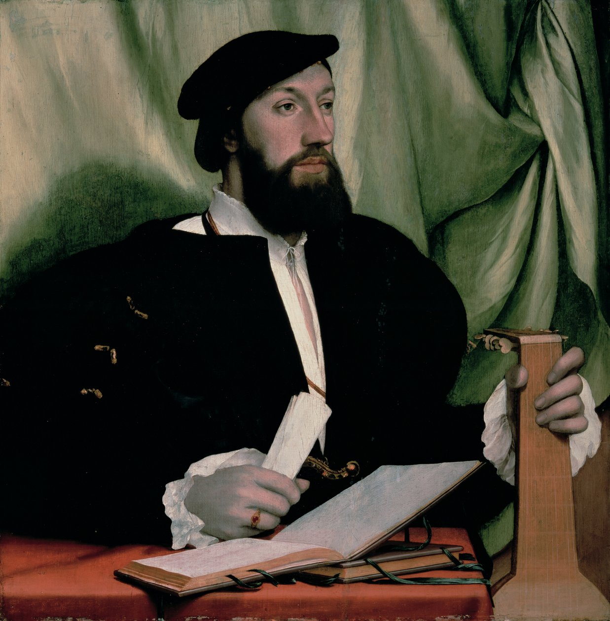 Ukjent herre med musikkbøker og lutt, ca. 1534 av Hans Holbein der Jüngere